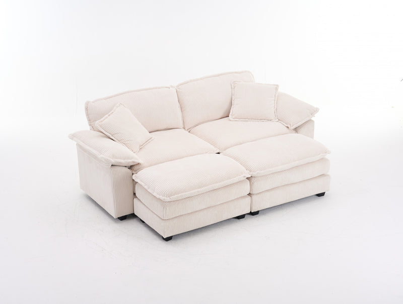 Liam 84.6\" Comfortable Cloud Modular Sofa with Corduroy Upholstered,White