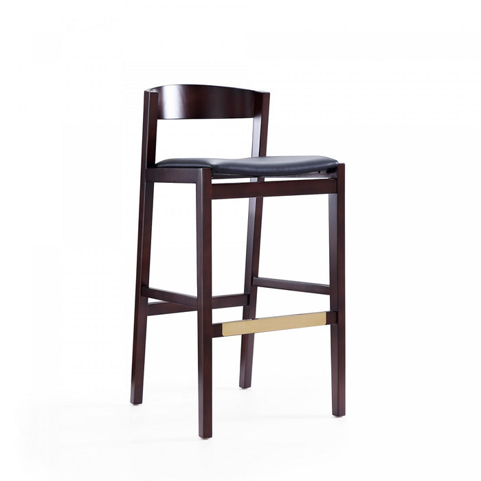 Klismos Mid-Century Modern Wood Upholstered Barstool in Black - Set of 3