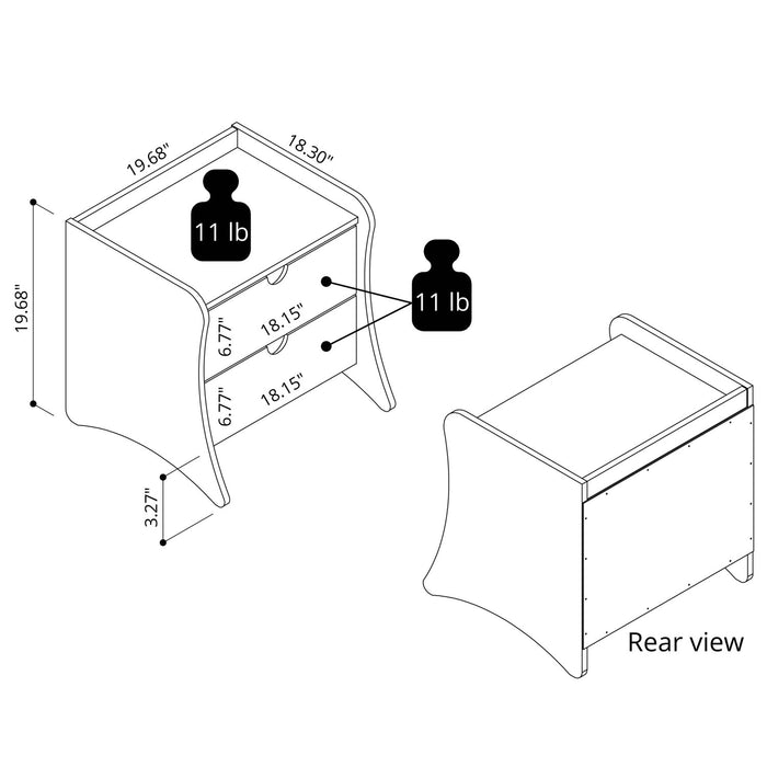 Coney Mid-Century Modern 20\" Nightstand in White (2-Drawer) - Set of 2