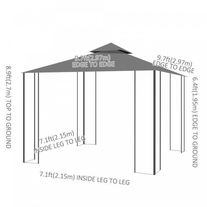 Outsunny 10'x10' Garden Gazebo Outdoor Sunshade Portable W/ Screen, Grey