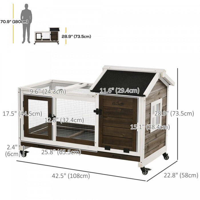 Pawhut Indoor Rabbit Hutch With Wheels, Bunny Cage With Ramp, Run, Pull Out Tray, Suitable For Rabbit, Guinea Pig, Coffee