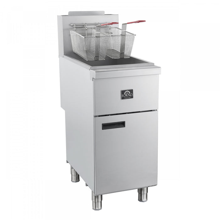 FORNO Commerciale Natural Gas Deep Fryer, 3 Burners 90,000 BTU, 40 lbs Oil Capacity - FCMGF0048