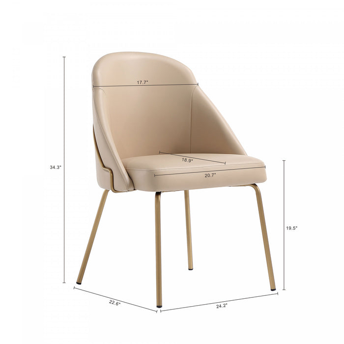 Gracie Modern Vegan Leather Metal Dining Chair in Tan and Gold - Set of 4