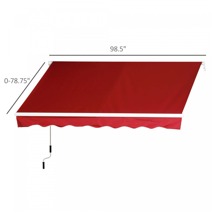 8'x7' Manual Retractable Sun Shade Patio Awning Canopy Shelter, Wine Red