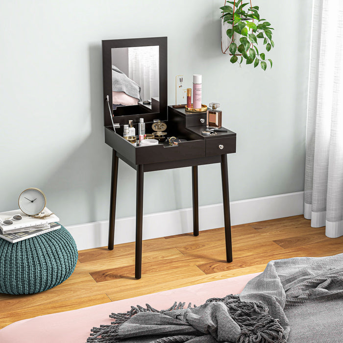 HOMCOM Modern Vanity Desk with Flip-up Mirror and 2 Drawers for Bedroom