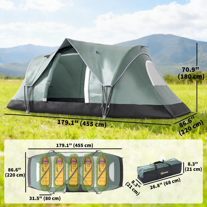 Outsunny 5 Person Outdoor Camping Tent, Family Tent w/ Light Hook, Green