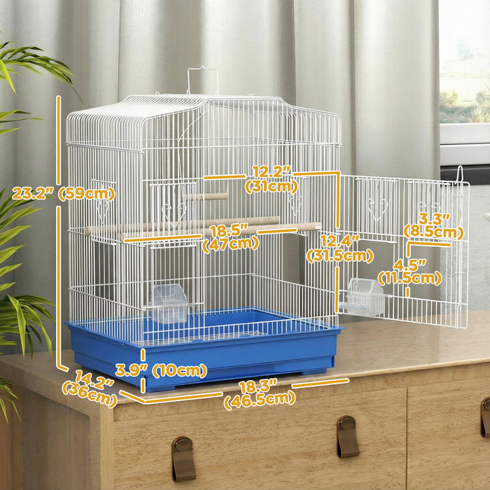 PawHut 23\" Large Bird Cage for Finches, Canaries Budgies, Parrot Cage with Accessories Handle, Blue