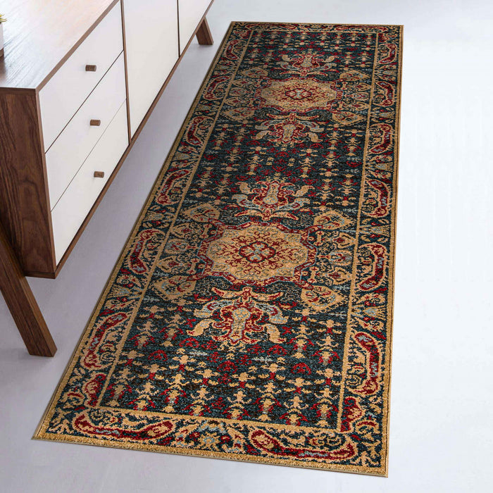 Sofia Traditional 2'3\" x 7'6\" Runner Rug in Blue Indoor Area Rug