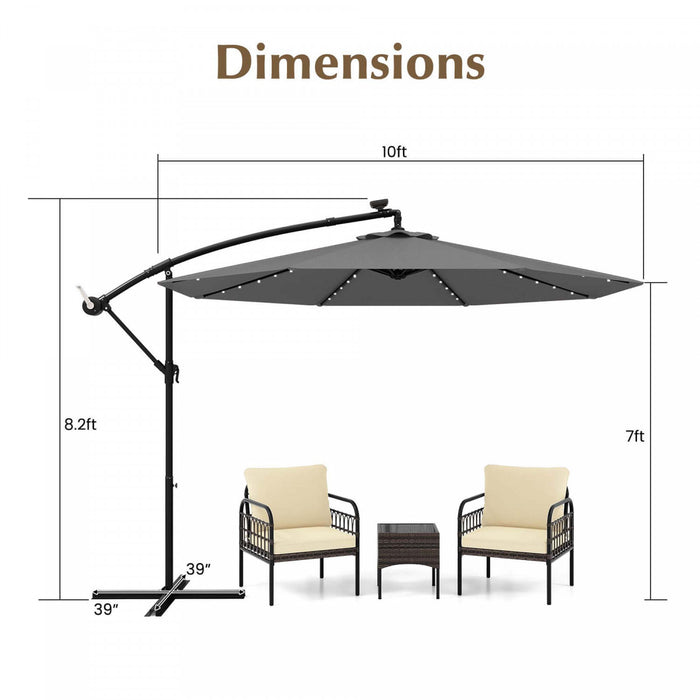 Costway 10 Ft Patio Solar LED 40 Lights Offset Umbrella Crank Cross Base Gray