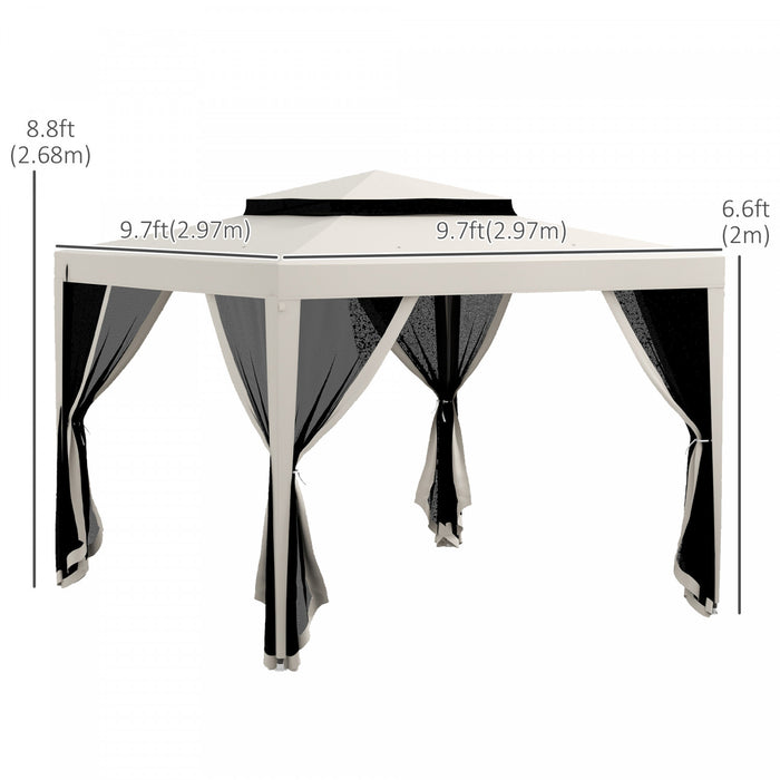 Outsunny 10'x10' Canopy Tent With Mesh Netting And Double Tier Roof, Cream