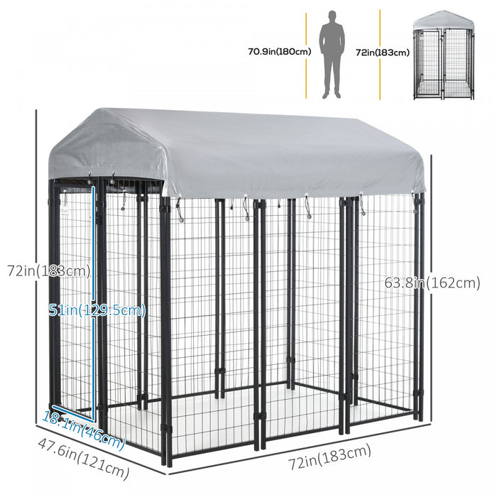 Pawhut 6' X 4' X 6' Large Outdoor Dog Kennel Steel Fence With Uv-resistant Oxford Cloth Roof & Secure Lock