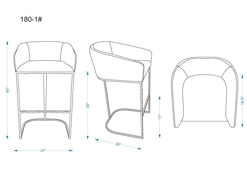 Louvre Mid-Century Modern Metal Upholstered Barstool in Cream - Set of 3