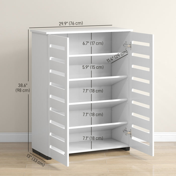 HOMCOM Slim Shoe Cabinet with 2 Slatted Doors for 15 Pairs of Shoes White