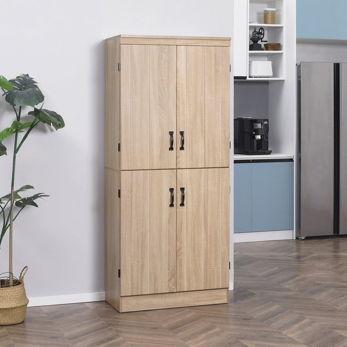 HOMCOM Kitchen Pantry Storage Cabinet, 6-tier Pantry with 4 Doors, Natural