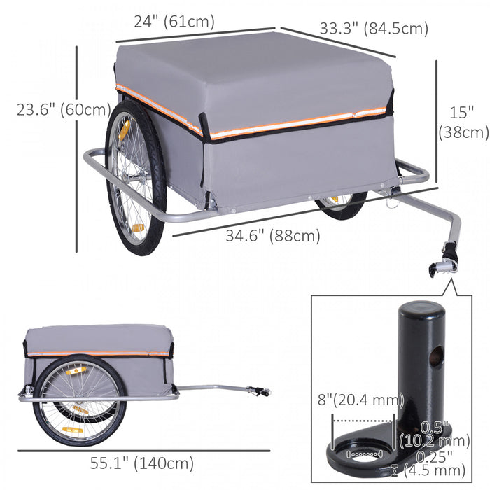 Aosom Bicycle Cargo Trailer Cart Carrier Garden Use W/ Quick Release, Cover, Grey