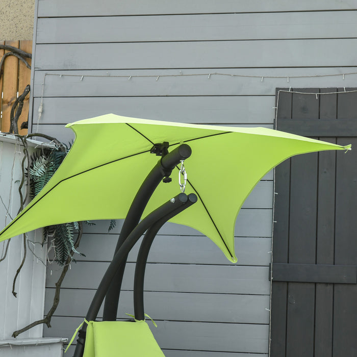 Outsunny Outdoor Hammock Chair With Stand, Floating Chaise Lounge Chair With Soft Padded Cushion, Hanging Hammock Swing Reclining Seat With Canopy Umbrella, Green