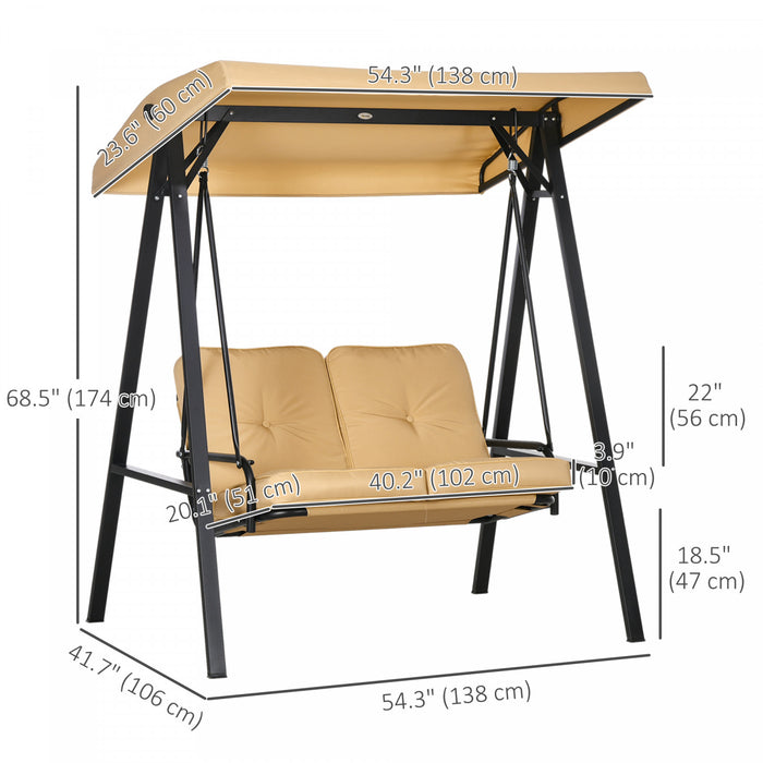 Outsunny 2 Seater Outdoor Swing Chair Porch Swing Bench With Canopy, Beige