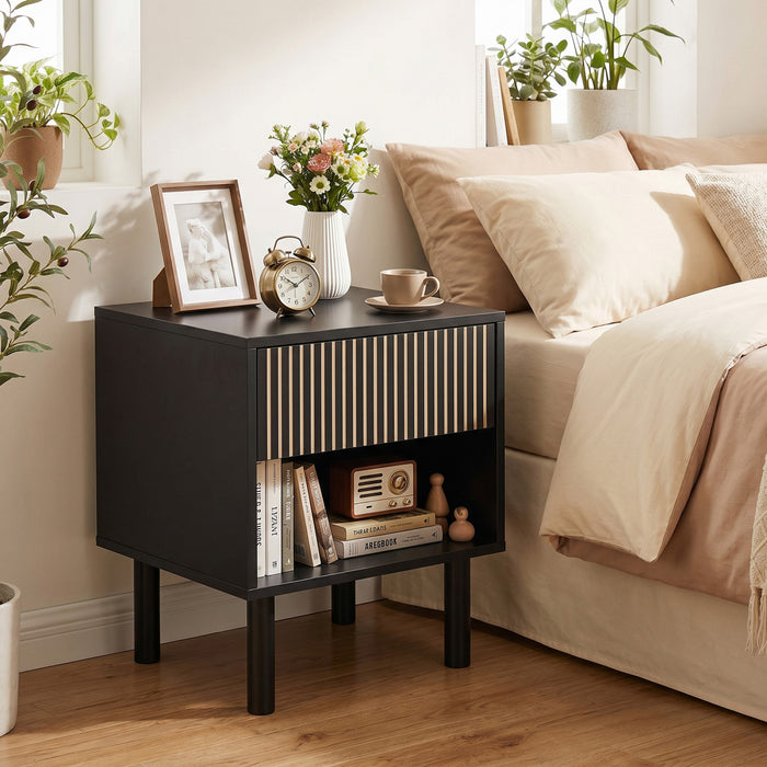 HOMCOM Nightstand with Drawer and Open Shelf, Side Table, Black