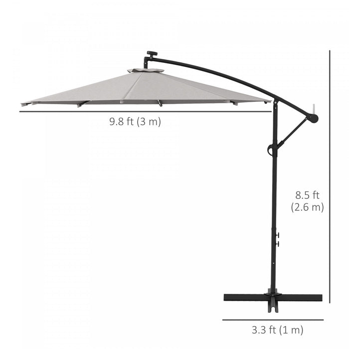 Outsunny 10ft Outdoor Cantilever Umbrella With Solar Lights Light Grey