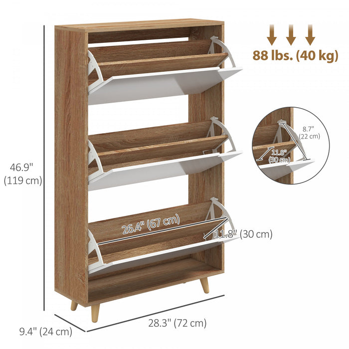 HOMCOM Narrow Shoe Cabinet with 3 Flip Doors and Adjustable Shelves, White