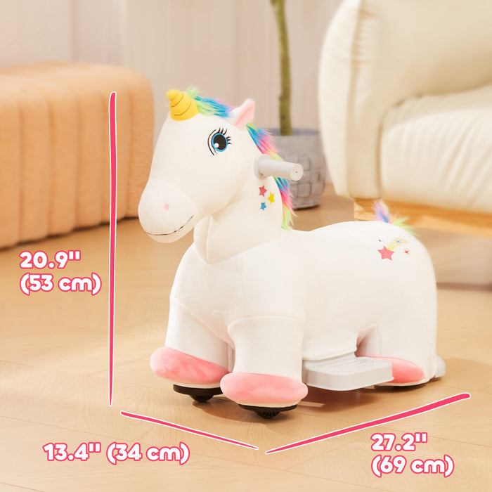 Qaba 6v Ride On Unicorn, Battery Powered Ride-On Kids Electric Ride On Horse, Riding Pony Toy With Music Forward, Pu Wheels, Soft Touch, For Boys And Girls Aged 18-36 Months, White