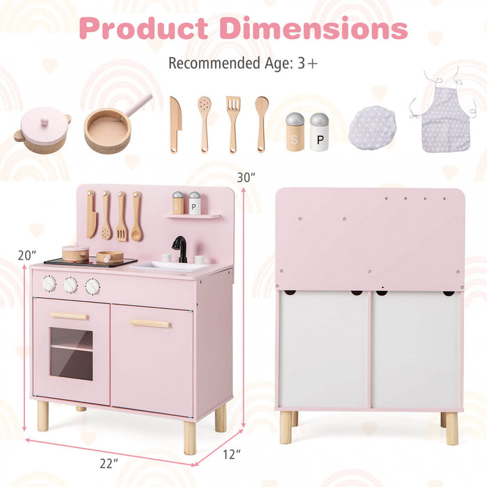 Costway Kids Kitchen Playset With Light Up Stove & Cooking Sounds Oven Sink Faucet Pink