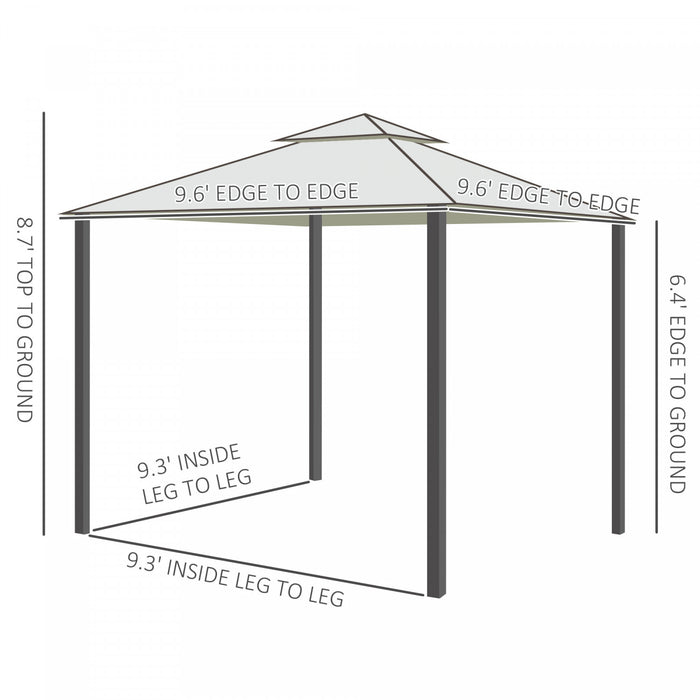Outsunny 10' X 10' Patio Gazebo Outdoor Pavilion 2 Tire Roof Canopy Shelter Garden Event Party Tent Yard Sun Shade Steel Frame W/ Mosquito Netting Cream White