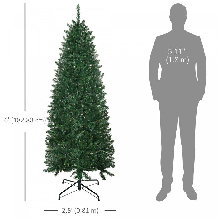 HOMCOM 6ft Artificial Christmas Tree, Xmas Tree with 583 Branch Tips, Green