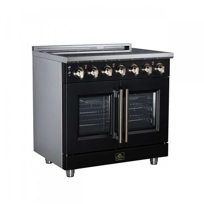 Forno Massimo 36 Inch French Door Electric range, 5 radiant burners, 5.36 cu.ft., Black - FFSEL6955-36BLK Electric Range