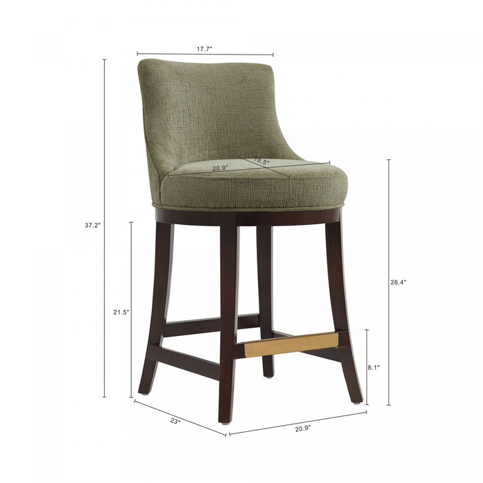 Lucia Modern Chenille Wood Counter Stool in Leaf Green - Set of 3