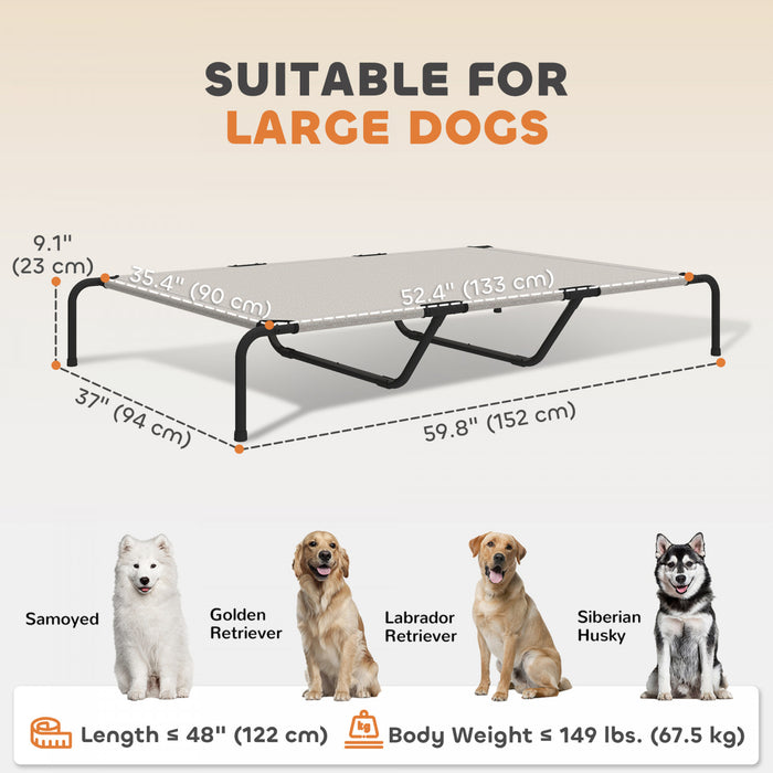 PawHut Elevated Outdoor Dog Bed, Raised Dog Bed for Large Breeds, Portable Cooling Outdoor Pet Cot with Washable Breathable Mesh, for Camping or Beach, Up to 149lbs, Beige
