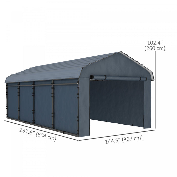 Outsunny 12' X 20' Metal Carport With Metal Roof And Removable Sidewalls