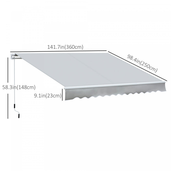 Outsunny 12' X 8' Retractable Awning Patio Awnings Sun Shade Shelter With Manual Crank Handle, Uv & Water-resistant Fabric And Aluminum Frame For Deck Balcony Yard, Grey