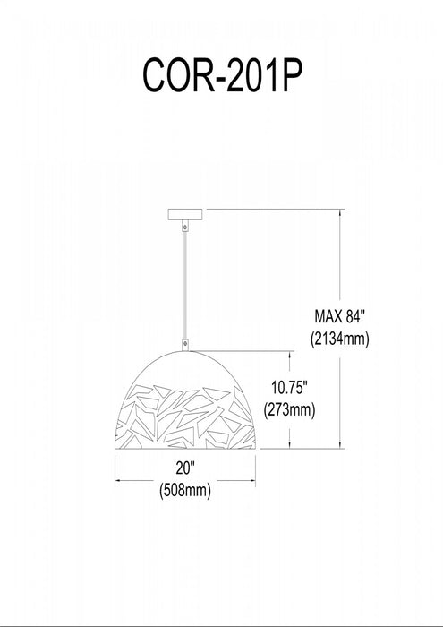 Dainolite Coral 1 Light Pendant 20\" Dia Matte White Finish Lamp