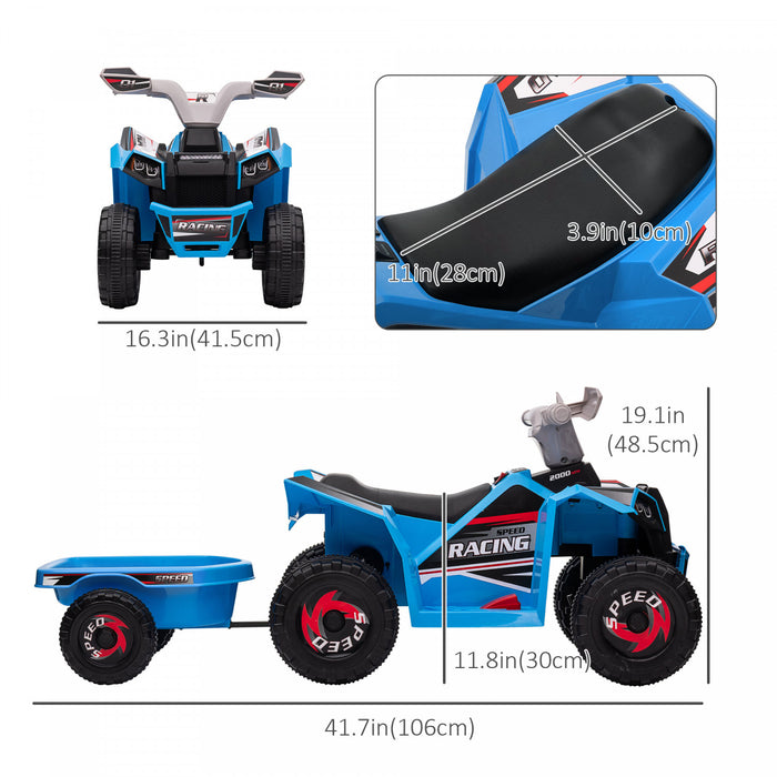 Aosom 6v Kids Atv Quad, Battery Powered Ride-On Electric Vehicle For Kids With Back Trailer, Wear-resistant Wheels, For Boys And Girls - Blue