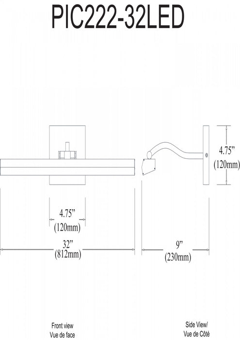 Dainolite Leonardo 32\" Picture Light 40w Satin Chrome With Frosted Glass Diffuser Lamp