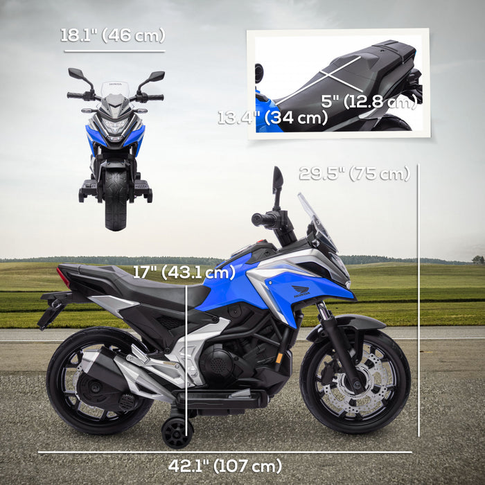 Qaba Honda Licensed 12v Electric Motorcycle, Battery Powered Ride-On  On Motorbike For Kids With Headlights Music Training Wheels, For 3-6 Years, Blue