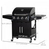 Outsunny 4+1 Burner Liquid Propane Gas Grill, 48,000 BTU Outdoor Portable BBQ Grill with Side Burner, Warming Rack, Side Shelf, Storage Cabinet, Thermometer, 4 Wheels, Black