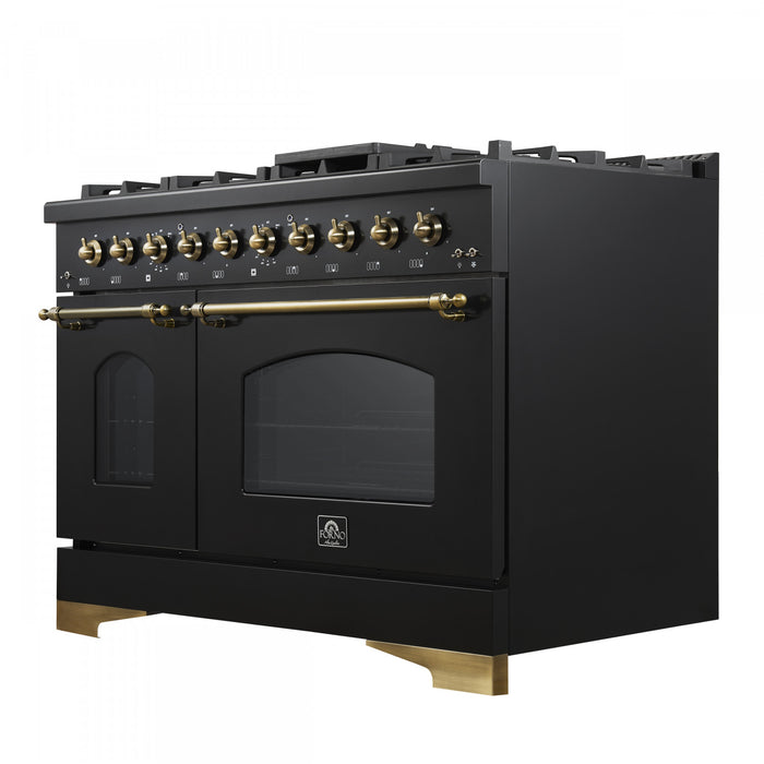 Forno Antico 48\" Dual Fuel Gas Range, Black, 5.5 cu.ft. Double Ovens - FFSGS6113-48BLK