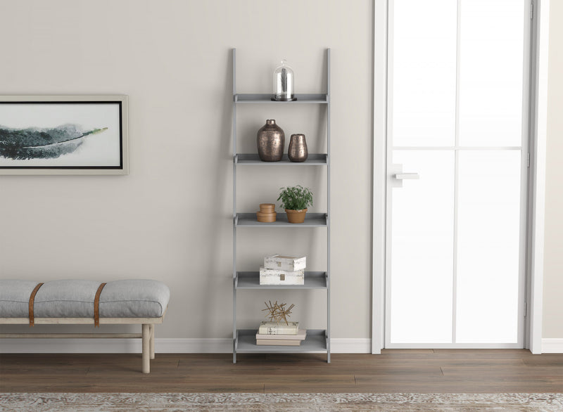 70” Wall Shelf 5-tier Storage Unit With Framed Borders – Light Grey