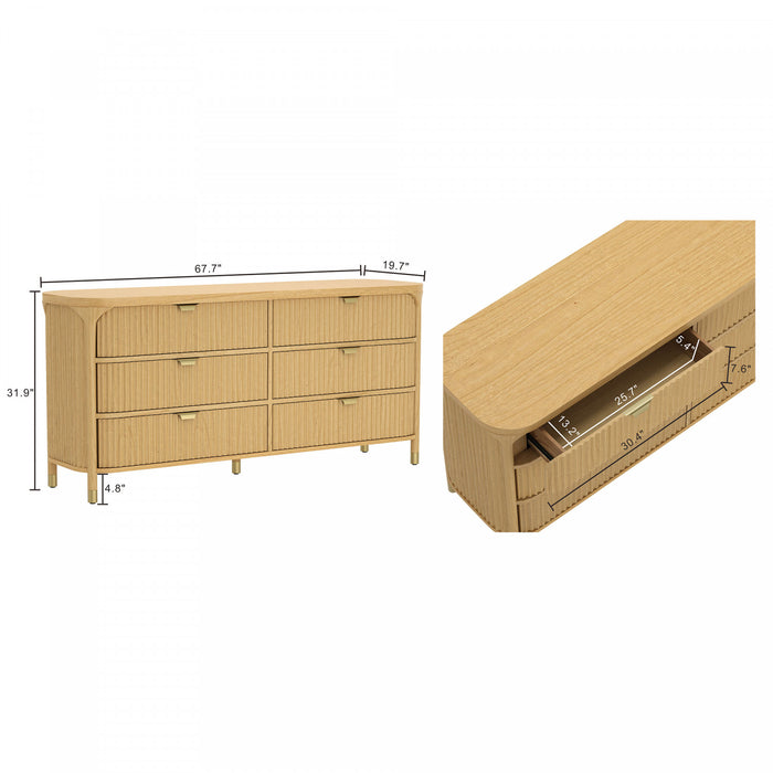 Park Contemporary 68\" Dresser in Natural (6-Drawer)