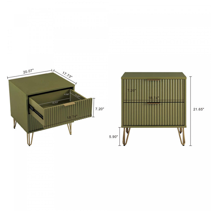 Dumbo Modern 20\" Fluted Nightstand in Olive Green (2-Drawer)