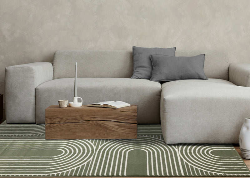 Forte Green White Modern Geometric Arches Area Rug - 7'9\" x 10'6\"