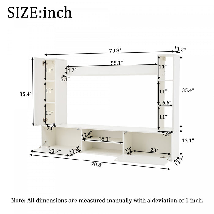 Zara 65 Inch Wall-Mounted TV Unit Set with Display Shelves, White