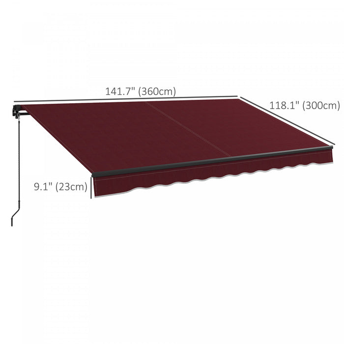 Outsunny 12' X 10' Retractable Awning, Patio Awning Sunshade Shelter With Manual Crank Handle, 280gsm Uv Resistant Fabric And Aluminum Frame, For Deck, Balcony, Yard, Wine Red