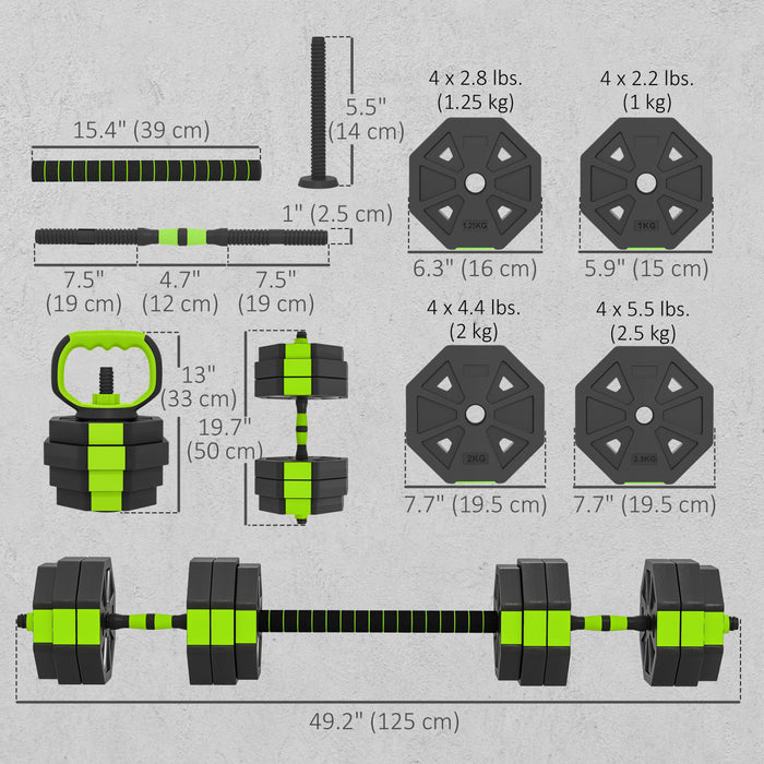 Soozier 6-in-1 Adjustable Dumbbell Set, 66lbs Free Weights Set, Green