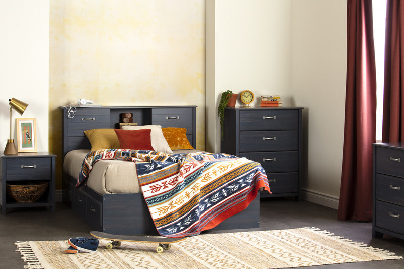 Ulysses Bookcase Headboard With Storage And Sliding Doors - Blueberry 