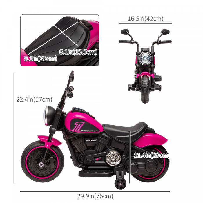 Aosom Kids Motorcycle, 6v Electric Motorcycle With Training Wheels, Foot Pedal, Headlight, Music, Forward/reverse, Single-button Start, Toddler Ride On Toy For 18+ Months, Pink