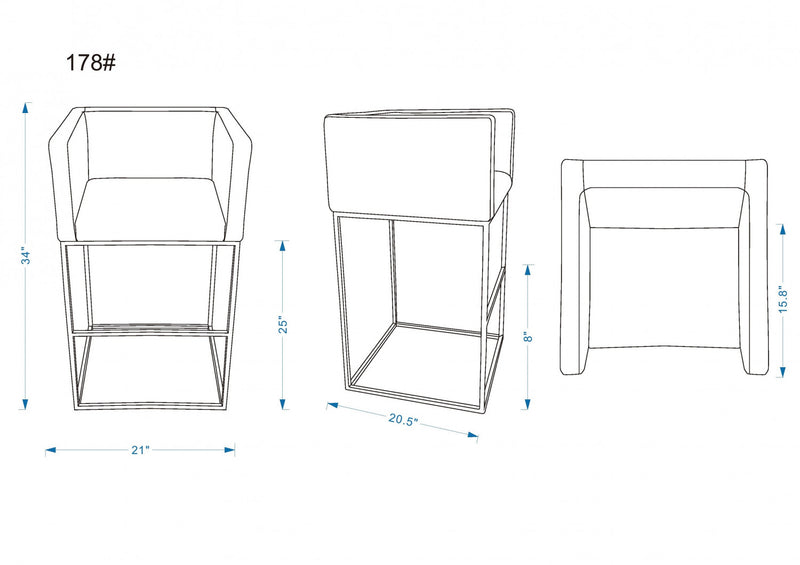 Embassy Mid-Century Modern Metal Upholstered Counter Stool in Gray - Set of 2