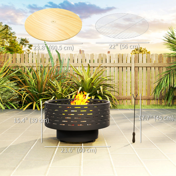 Outsunny 3-in-1 Fire Pit Outdoor Fire Bowl with Fire Basket Charcoal Grey